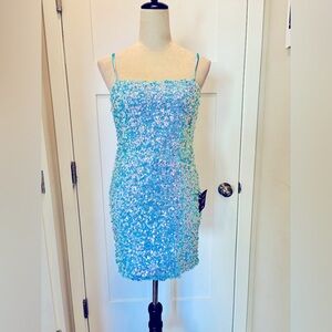 Sequin 'Em All Blue Sequin Sleeveless Mini Dress